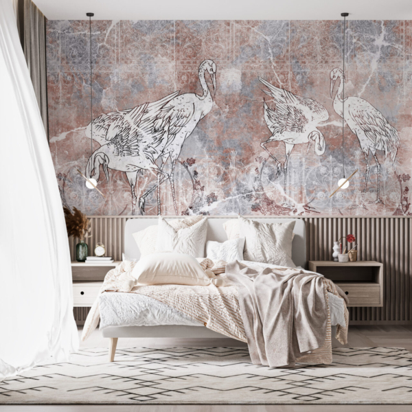 Nástěnná malba Čtyři bílí ptáci