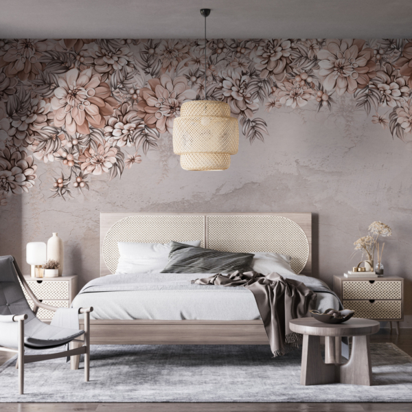 Nástěnný déšť hnědých květin