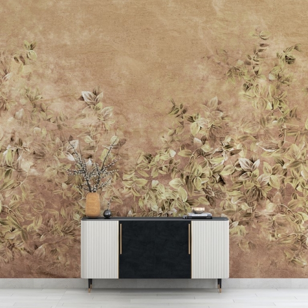 Tapety Petite Leaves v teplé hnědé barvě