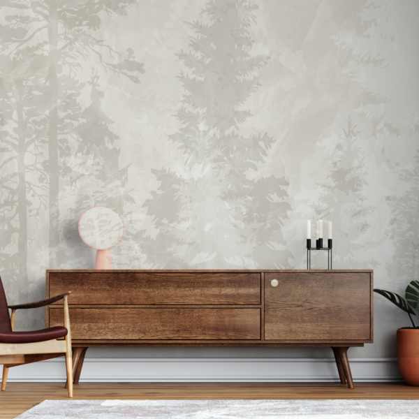 Nástěnná malba stromů v mlze