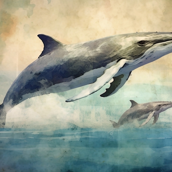 Nástěnná malba dvou kytovců