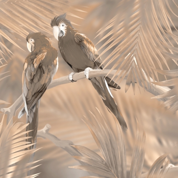 Nástěnná malba Dva papoušci na větvi