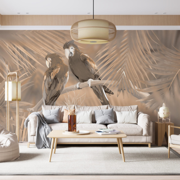 Nástěnná malba Dva papoušci na větvi