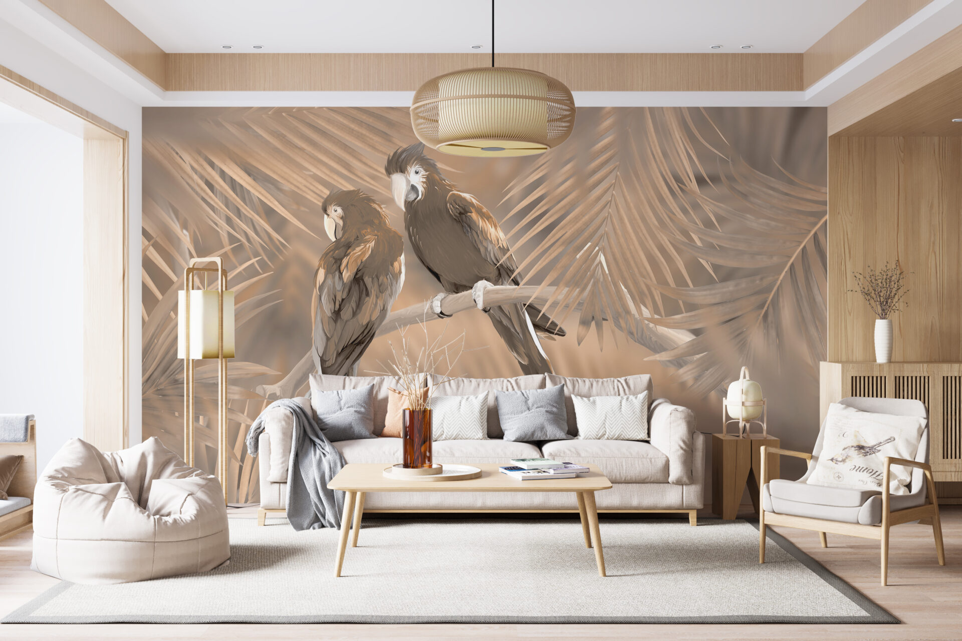 Nástěnná malba Dva papoušci na větvi