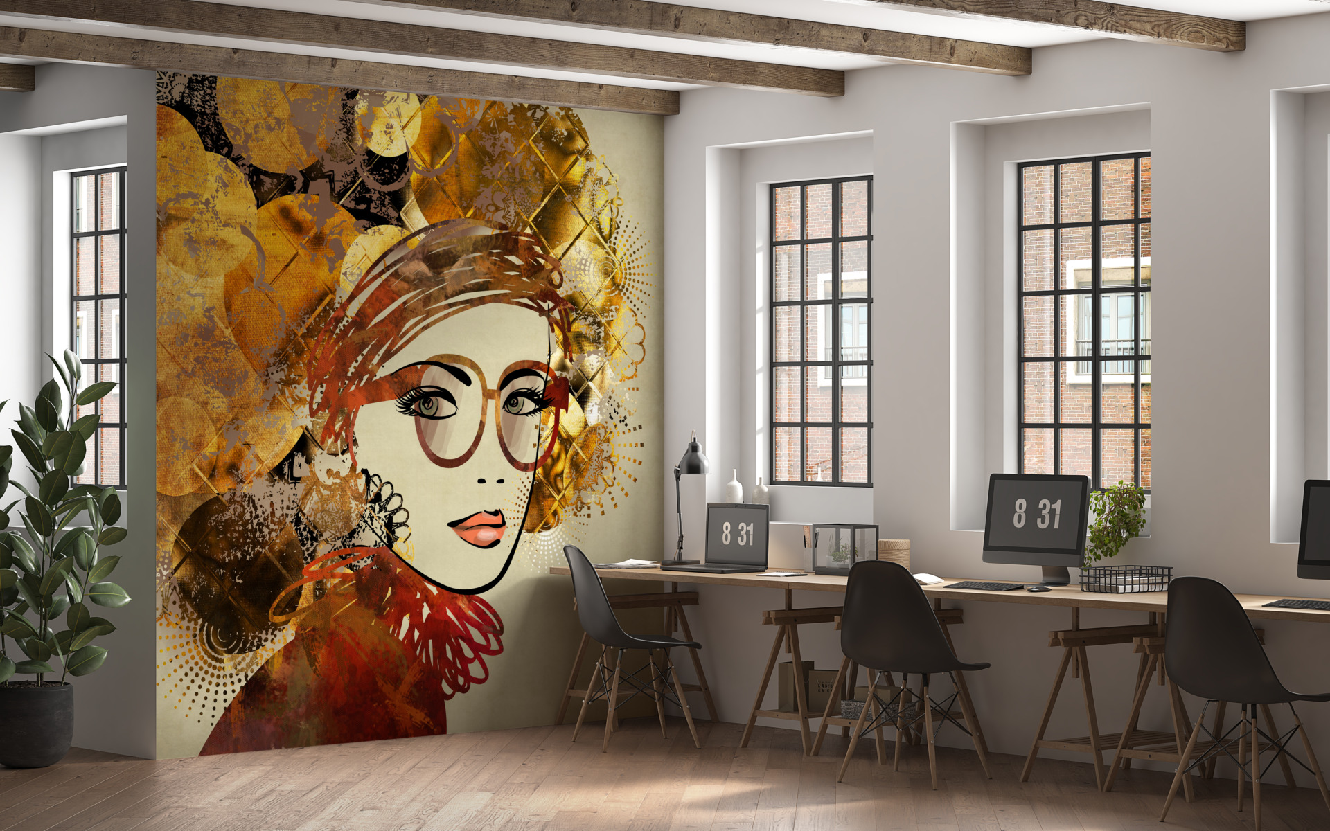 Nástěnná malba Dívka s velkými brýlemi