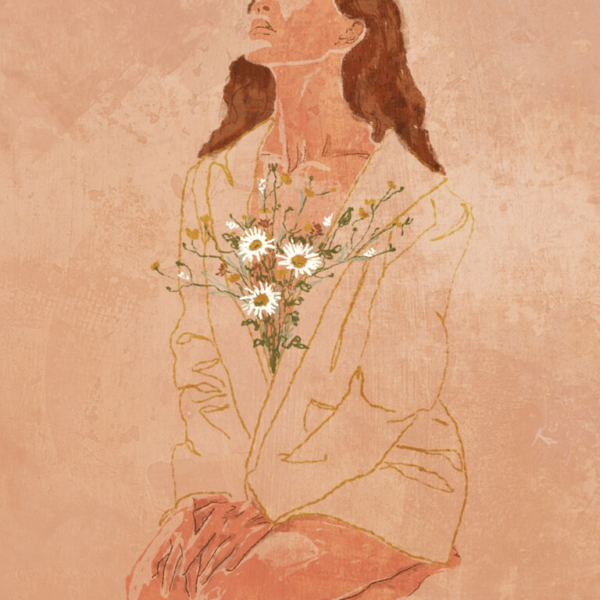 Nástěnná malba Dívka s kyticí květin