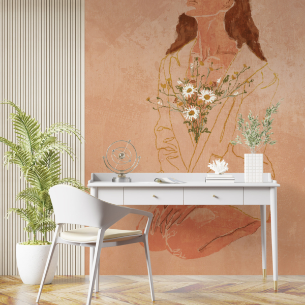 Nástěnná malba Dívka s kyticí květin