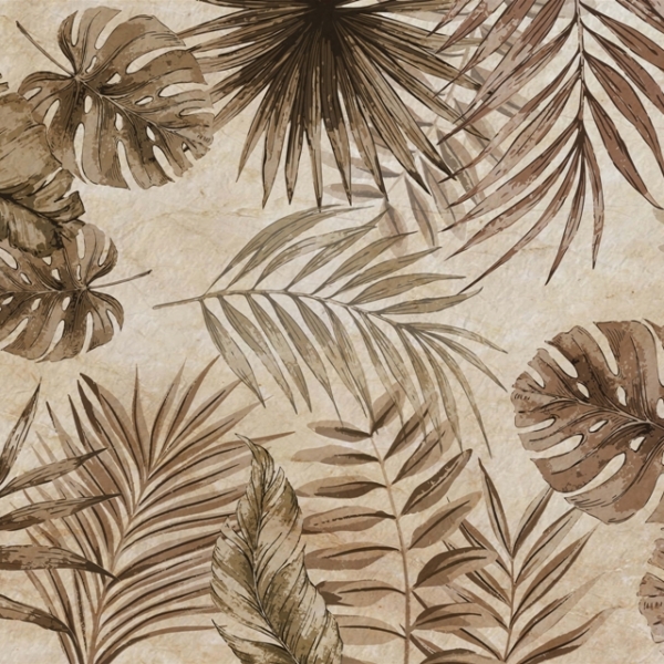 Nástěnná malba Exotické listy v sépiové barvě