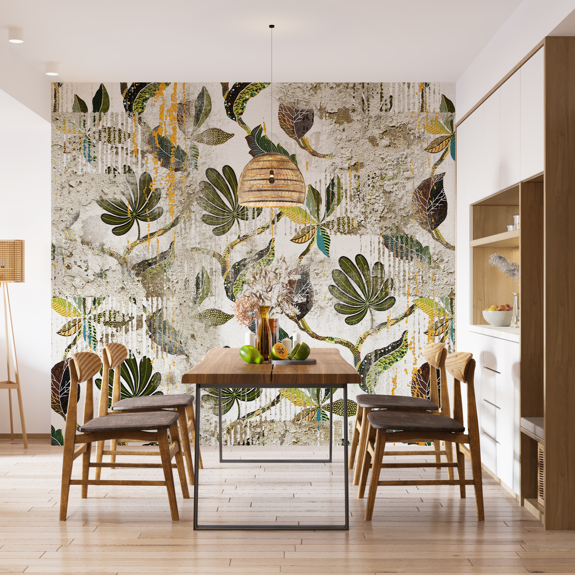 Nástěnná malba vlny listů