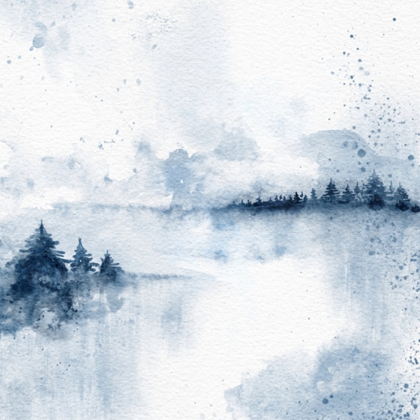 Nástěnná malba Mountain Pines v modré barvě