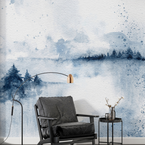 Nástěnná malba Mountain Pines v modré barvě