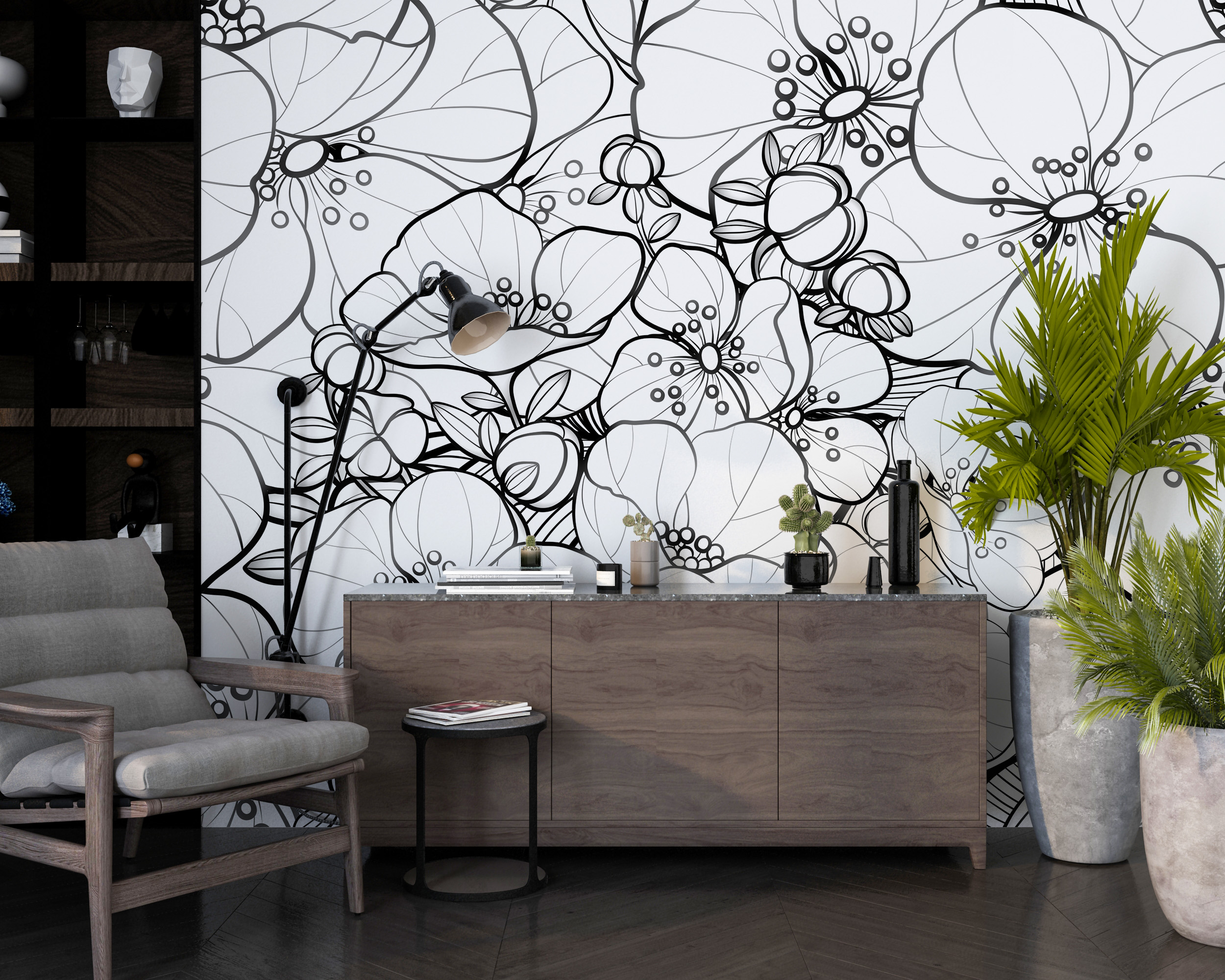 Tapety bílé květinové grafiky