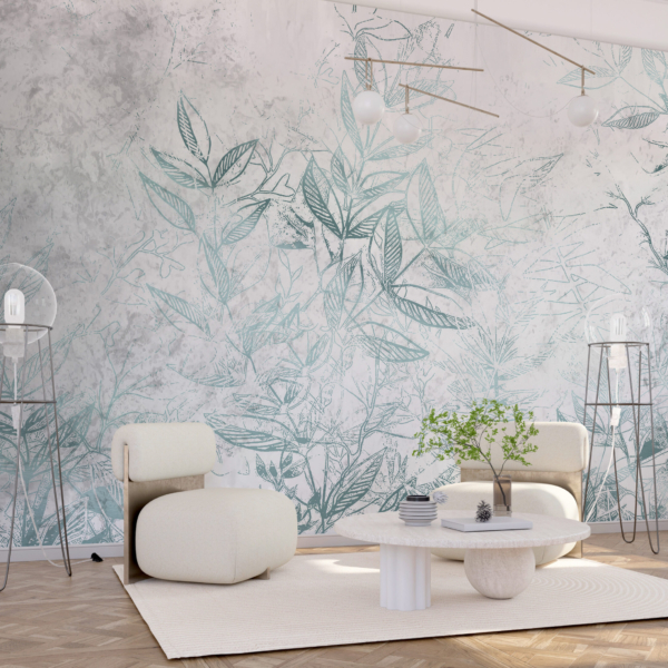 Nástěnná modrá listová grafika