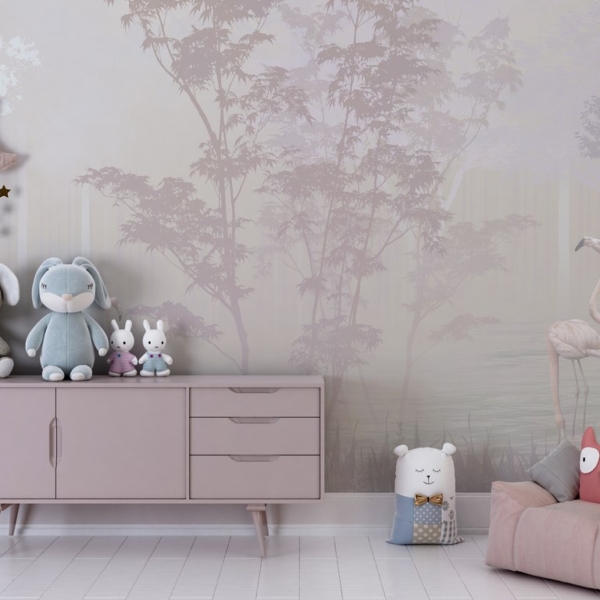 Nástěnná malba jezera v mlze