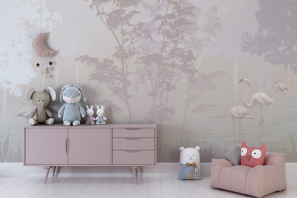 Nástěnná malba jezera v mlze