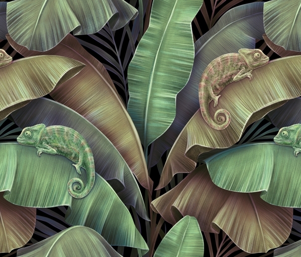 Nástěnná malba Chameleoni v listí