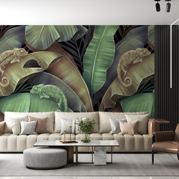 Nástěnná malba Chameleoni v listí