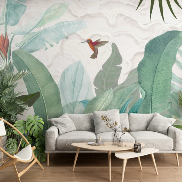 Nástěnná malba Kolibřík v listí