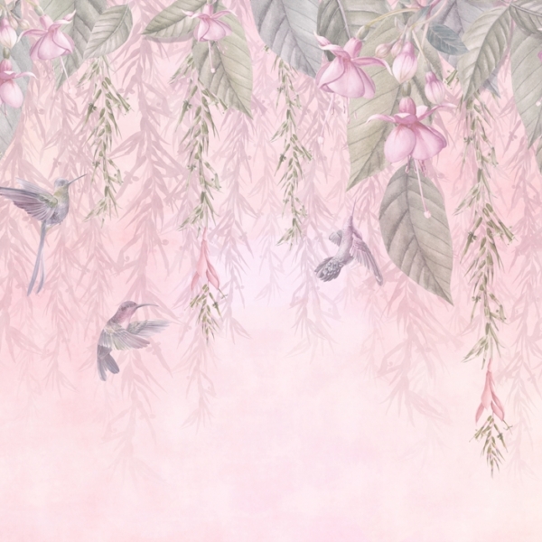 Nástěnná malba Kolibříci v květinách