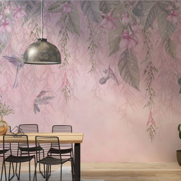 Nástěnná malba Kolibříci v květinách