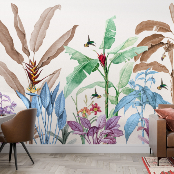 Nástěnná malba barevných tropických listů