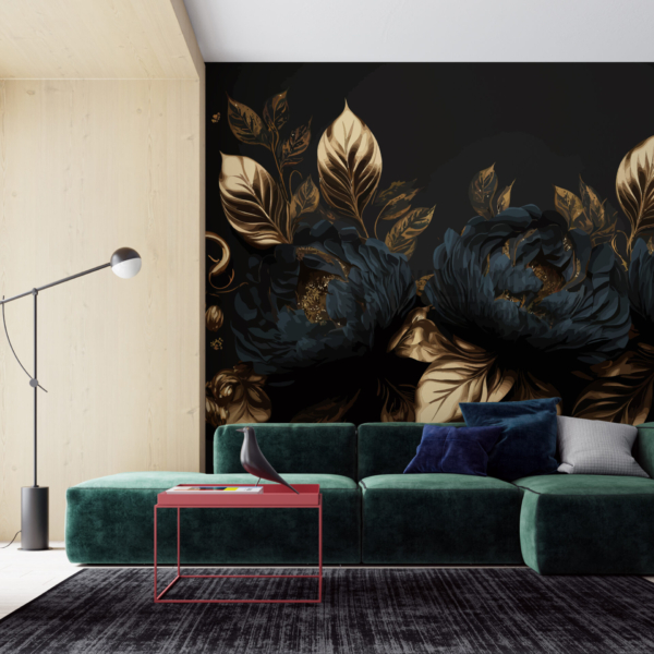 Nástěnná malba granátového jablka a zlatého květu