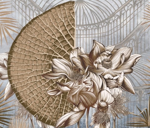 Nástěnná malba květu lilie a palmových listů