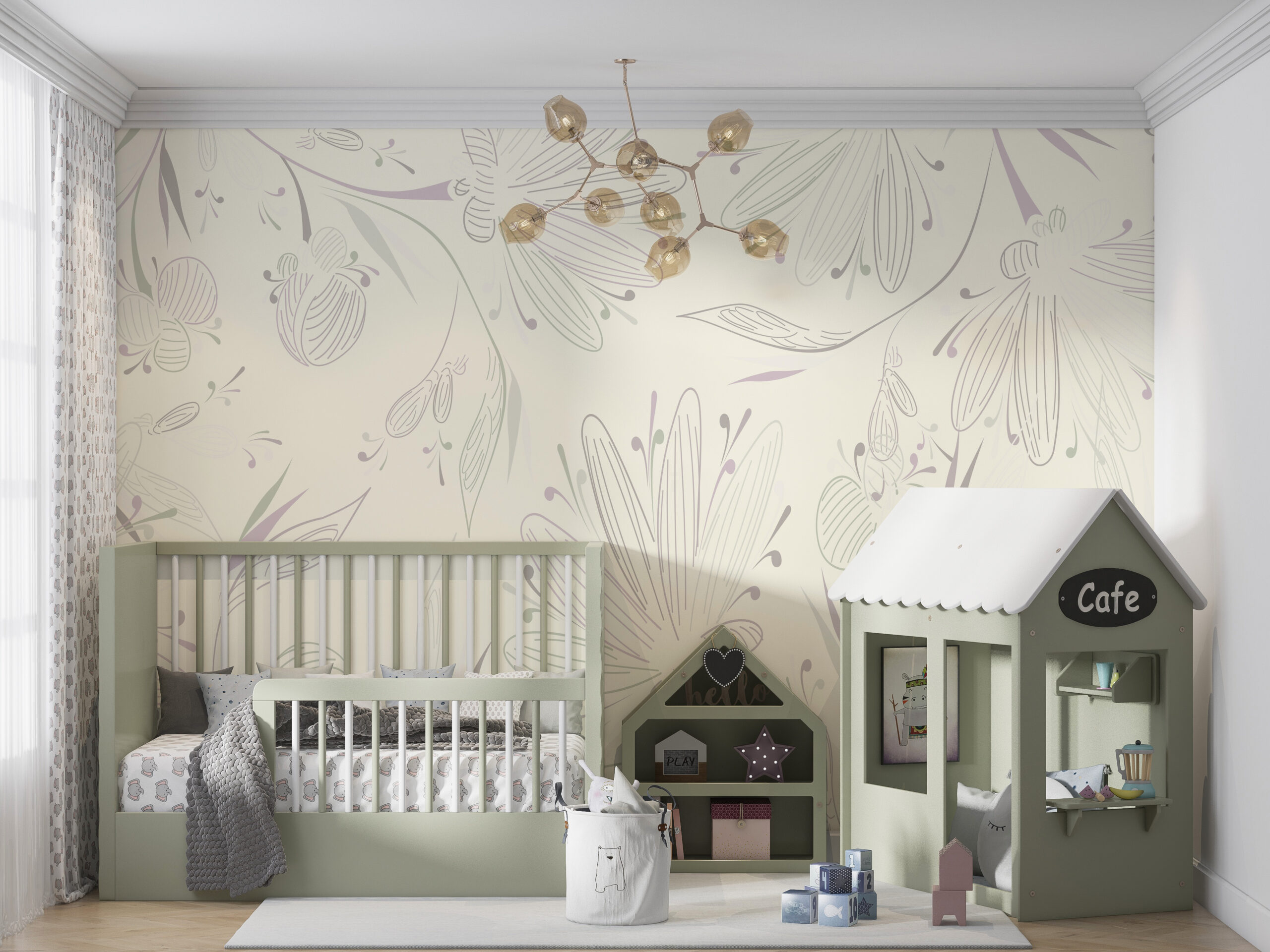 Nástěnná malba nakreslené květiny