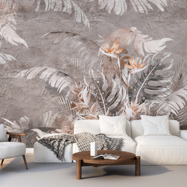 Nástěnná malba Strelitzia Flower v šedé barvě