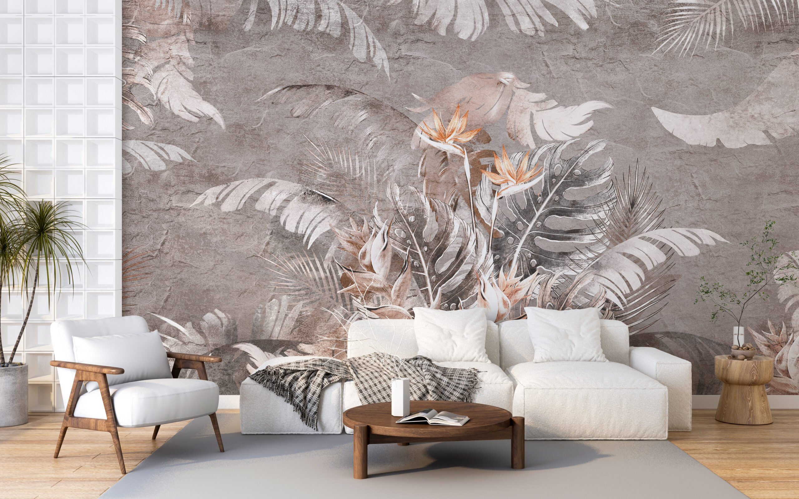 Nástěnná malba Strelitzia Flower v šedé barvě