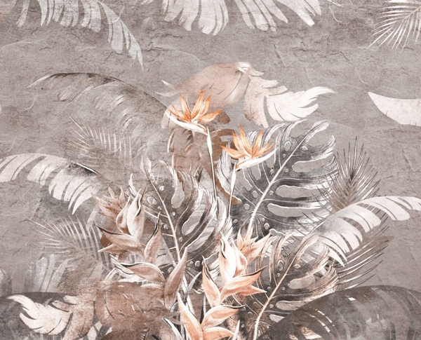 Nástěnná malba Strelitzia Flower v šedé barvě