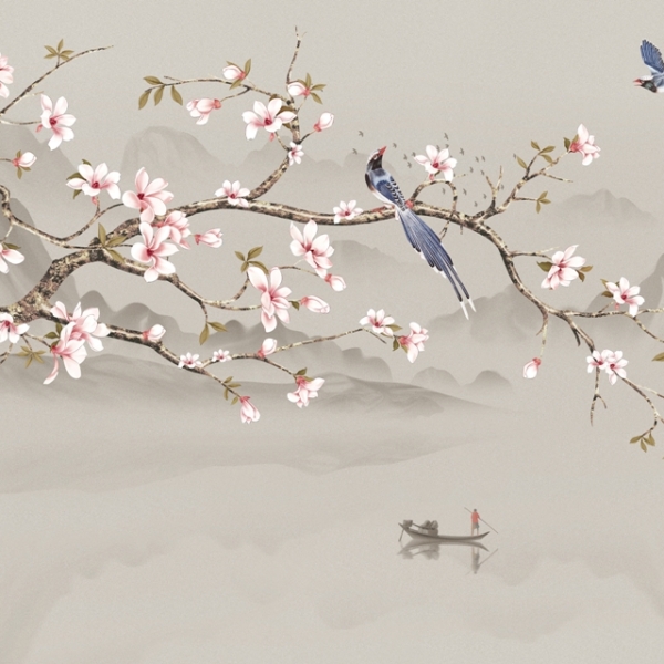 Nástěnná malba třešňových květů