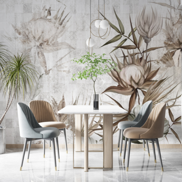 Nástěnná malba Květiny na vybledlé šachovnici