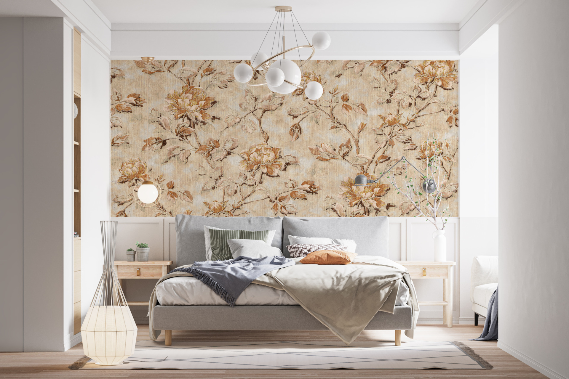 Retro květinová nástěnná malba