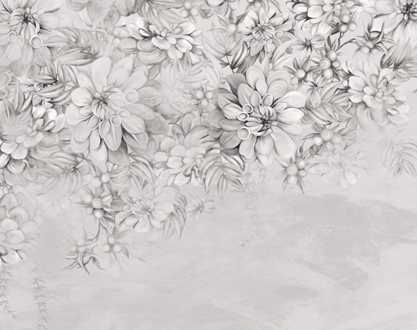 Nástěnná malba Šedé květiny