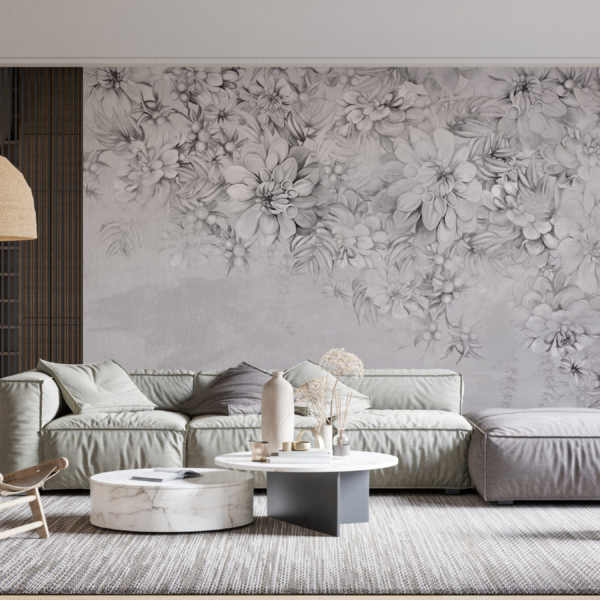 Nástěnná malba Šedé květiny