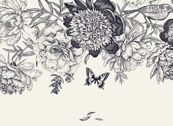 Nástěnná malba Květiny a motýli