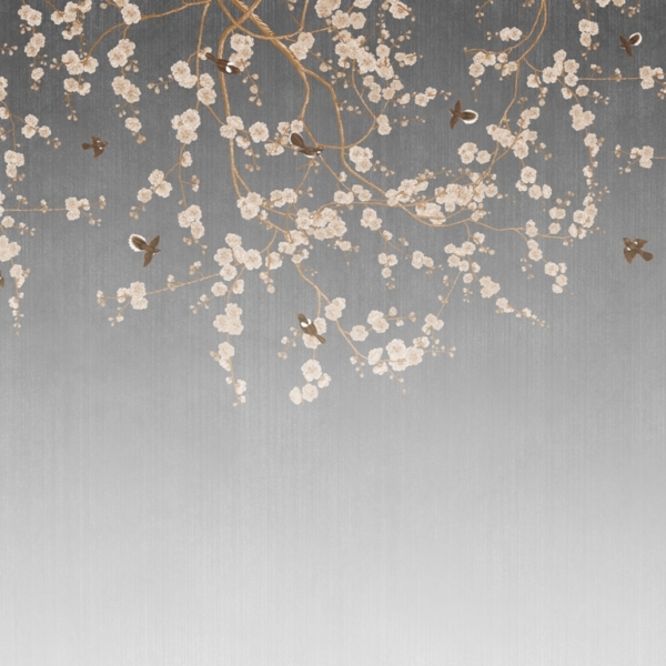 Tapeta Třešňový květ na šedém pozadí