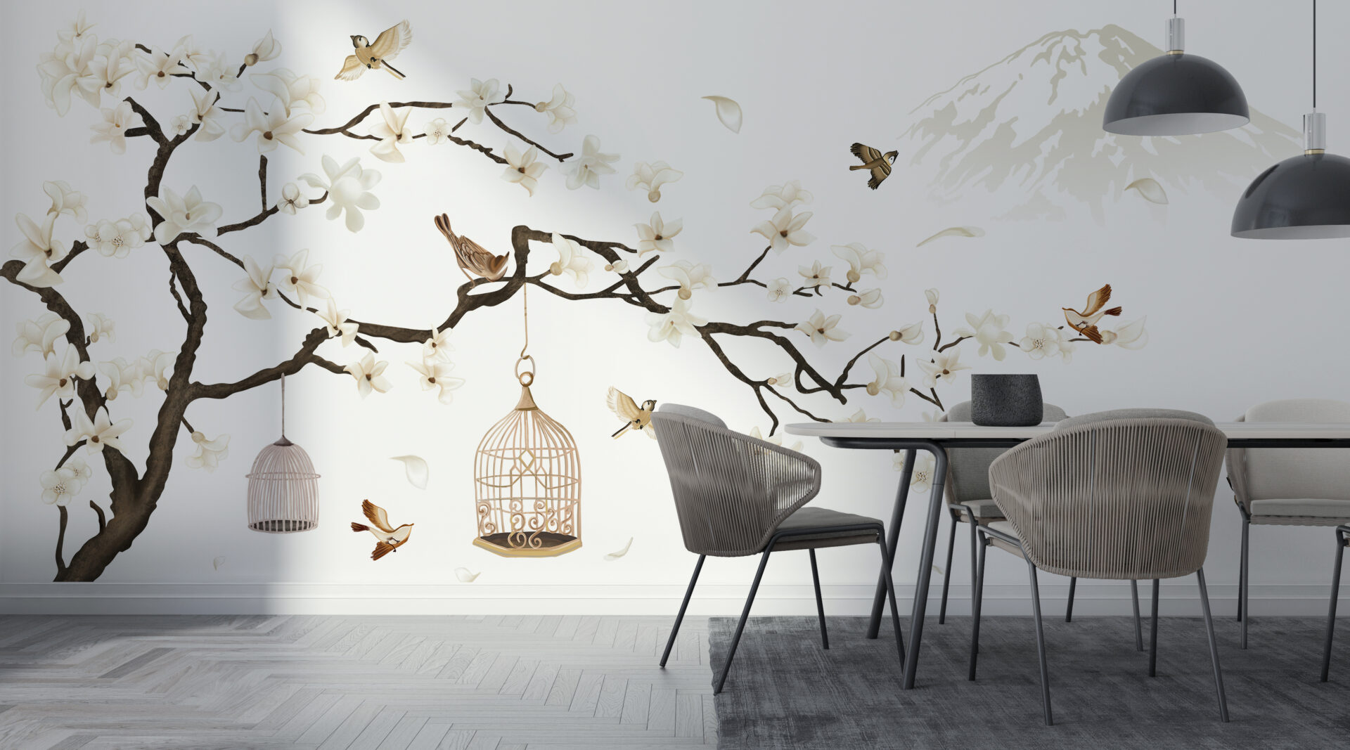 Nástěnná malba rozkvetlé třešně