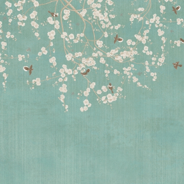 Nástěnné květiny v bílé barvě na modrém pozadí