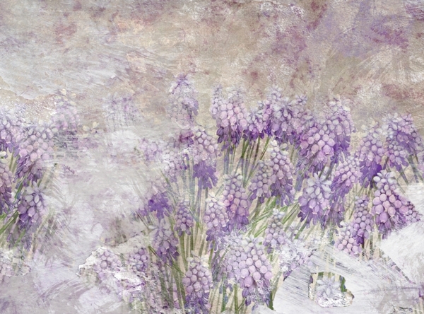 Nástěnná malba louky s fialovými květy