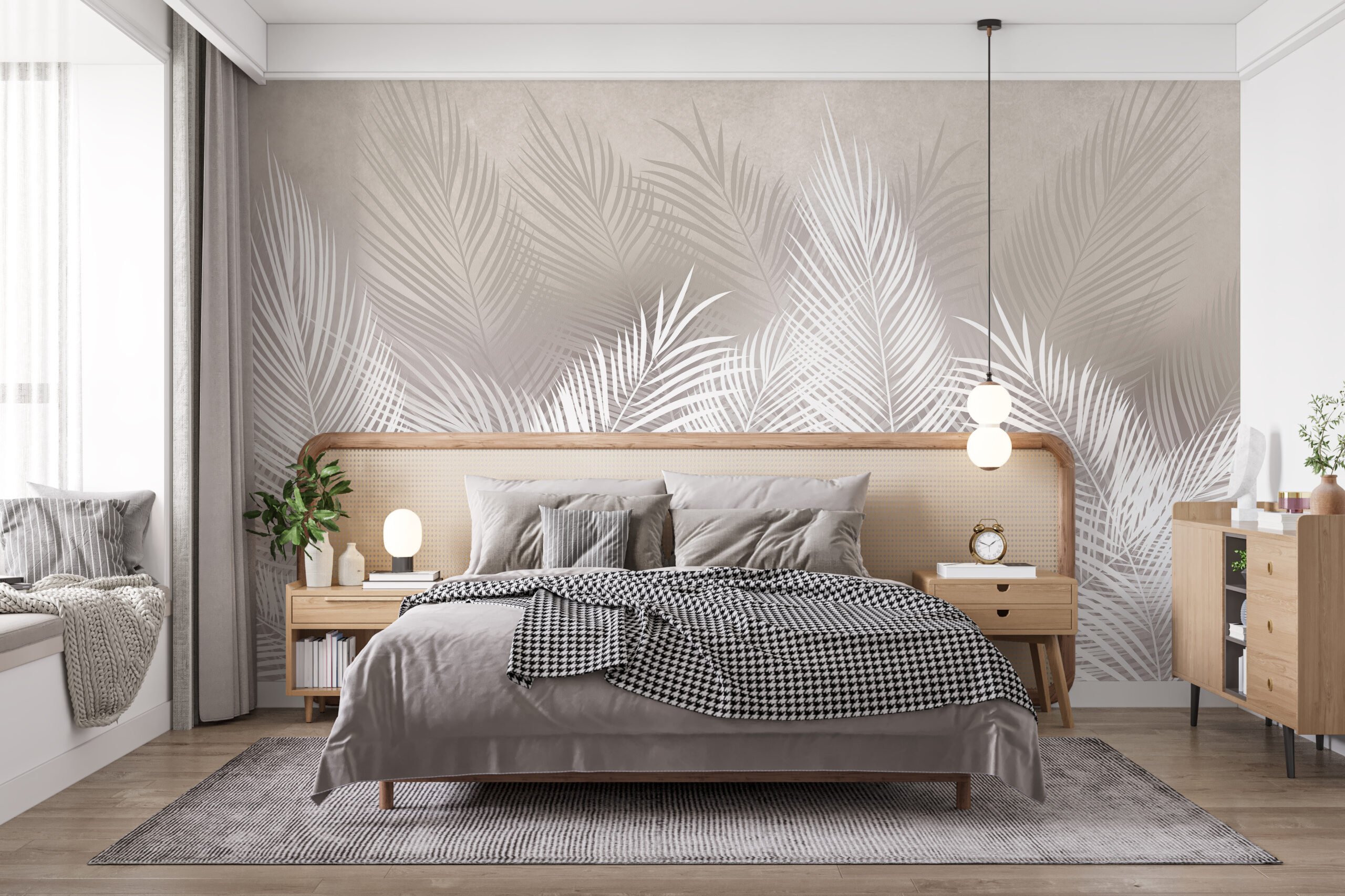 Nástěnná malba lesa bílého kapradí