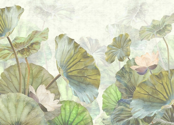 Nástěnná malba lesa vodních listů