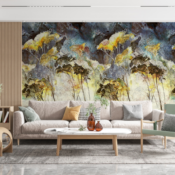 Nástěnná malba lesa žlutých rostlin