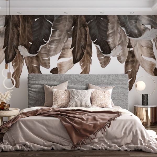 Nástěnná malba banánových listů v hnědé barvě