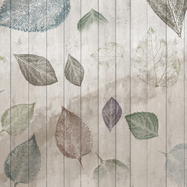 Nástěnná malba listů na prknech