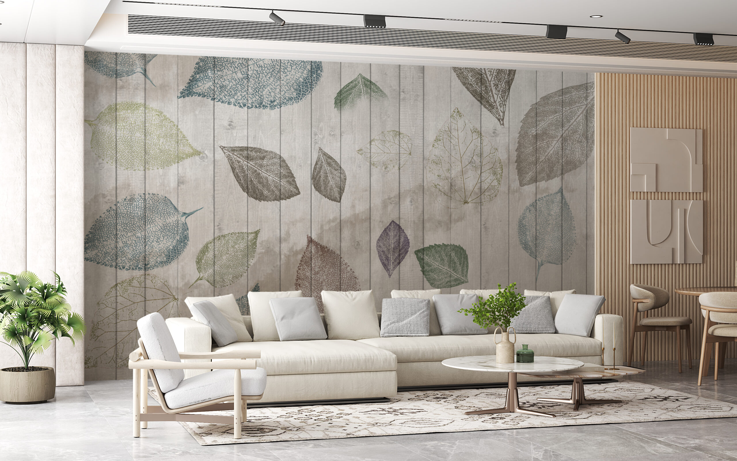 Nástěnná malba listů na prknech