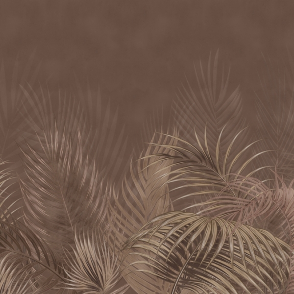 Nástěnná malba palmových listů v hnědé barvě