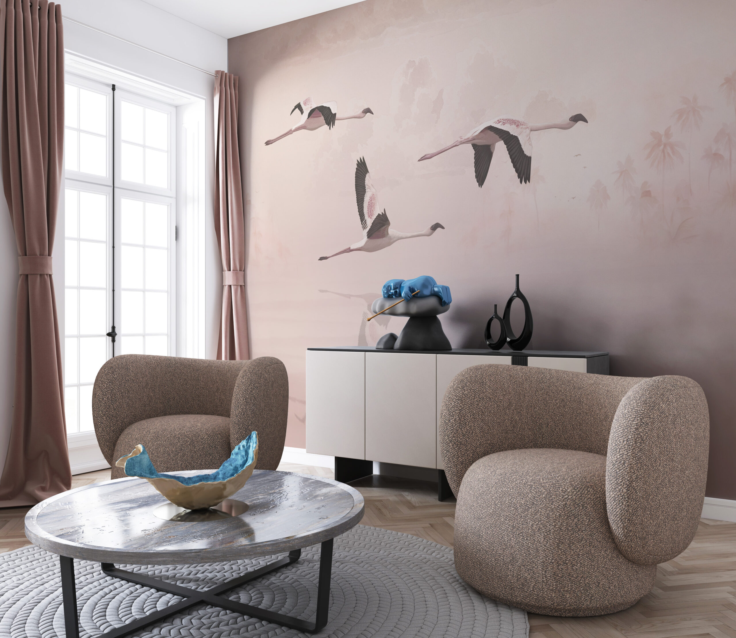 Nástěnná malba letu jeřábů