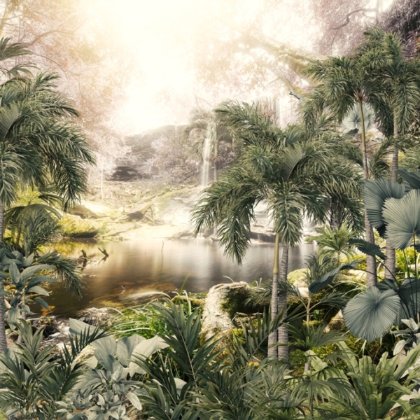 Nástěnný magický vodopád v tropické džungli